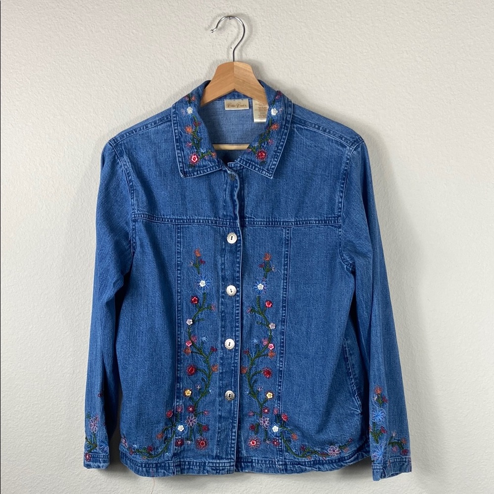 Vintage Bobbie Brooks Blue Embroidered Flower Jacket Size M